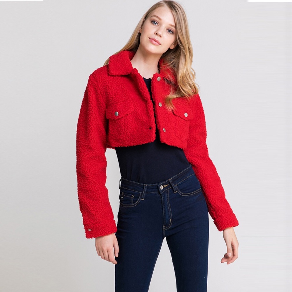 Sherpa like red cropped jacket - Picture 4 of 7